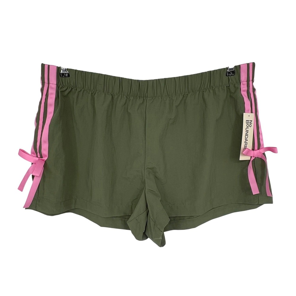 Y2K Style Track Short Green Pink Bow Side Stripe Women XL NEW No Boundaries